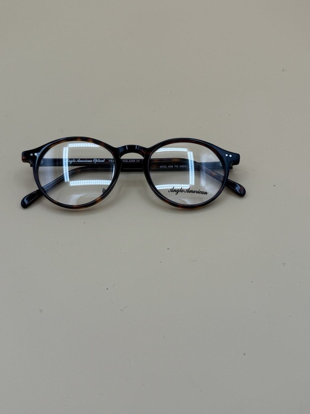 Anglo American Optical Mod 406 Tortoise Round Glasses Frame 50-21 England